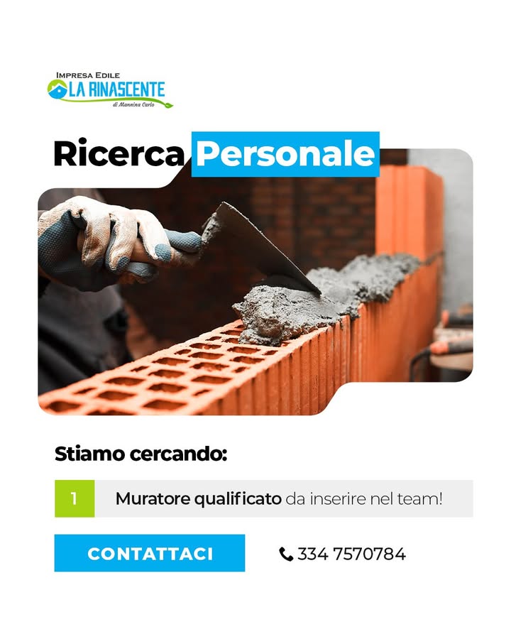 RICERCA PERSONALE 🔎
Impresa Edile La Rinascente è alla ricerca di
